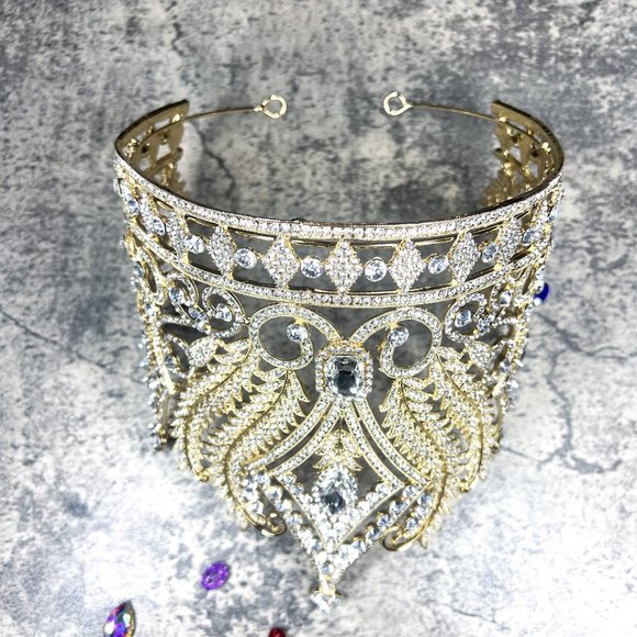 Crystal Royal Queen Gold Crown, Wedding King Head Jewelry, Prom Pageant Birthday - Picture 3 of 3